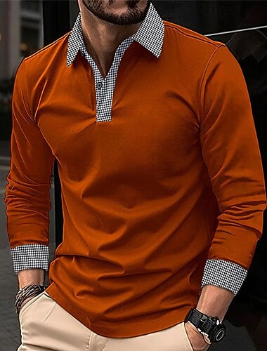  Herren Golfhemd Golfpolo Arbeit Casual Kargen Langarm Basic Modern Farbblock Patchwork Taste Frühling & Herbst Regular Fit Wein Aprikose Schwarz Dunkelmarine Himmelblau Braun Golfhemd