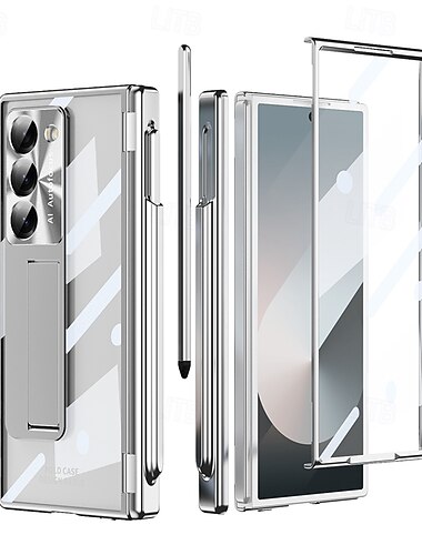  電話 ケース 用途 サムスンのギャラクシー Zフォールド6 Z Fold 5 Z Fold 4 Z Fold 3 バックカバー スタンド付き とスクリーンプロテクター 磁石バックル レトロ風 鎧 PC メタル