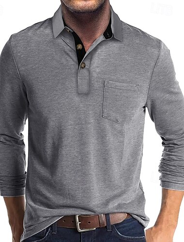  Herren Golfhemd Golfpolo Arbeit Casual Kargen Langarm Basic Modern Feste Farbe Taste Tasche Frühling & Herbst Regular Fit Wein Aprikose Schwarz Weiß Dunkelrot Gelb Golfhemd