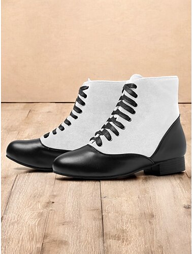  rote und schwarze Schnürstiefeletten für Damen im viktorianischen Stil mit Kontrast aus Wildleder und Leder – Schuhe mit flachem Absatz im Vintage-Stil für Cosplay und formelle Anlässe