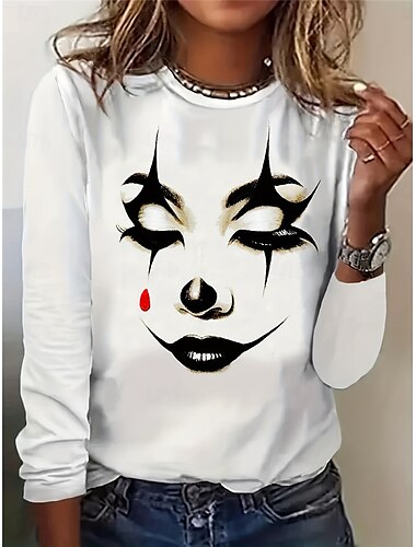  Damen T Shirt 100% Baumwolle Abstrakt Bedruckt Halloween Lustig Kurzarm Rundhalsausschnitt Weiß Sommer