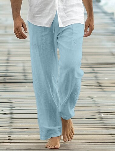  Herren Hose Hosen Sommerhosen Schlabberhose Strandhose Freizeithose Kordelzug Vordertasche Gerade geschnitten Glatt Komfort Weich In voller Länge Yoga Festtage Strand Modisch Hawaiianisch Schwarz Weiß