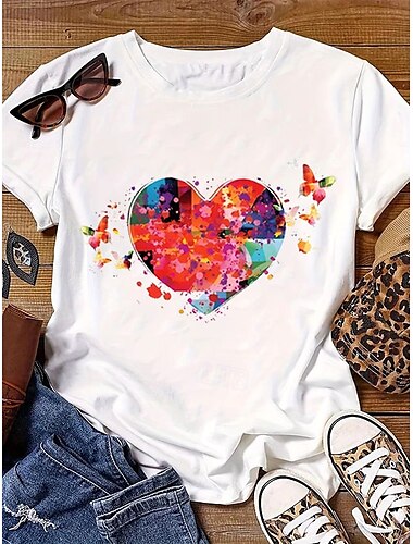  Women's T shirt Tee 100% Cotton Daily Casual Short Sleeve White Summer