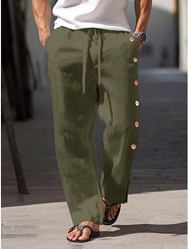  40 % Leinen Herren Leinenhose Hose Hosen Sommerhosen Kordelzug Elastische Taille Seitentaste Glatt Atmungsaktiv Komfortabel Büro / Geschäftlich Täglich Urlaub Klassisch Brautkleider schlicht Schwarz