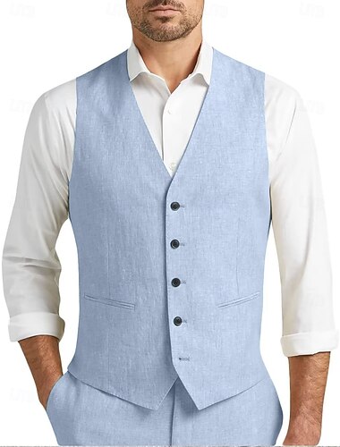  Heren Linnen pakken Strand bruiloft Strand Champagne Blozend Roze Lente, Herfst, Winter, Zomer Pak Effen Getailleerd 2-delige set