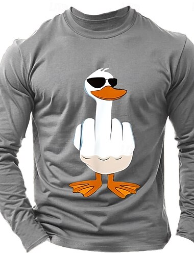  Herr Anka T-shirt Långärmad tröja 100 % bomull Långärmad Grafisk Skjorta Ljus gråmelerad Svart Vin Bekväm t-shirt Semester Gata Modedesignerkläder