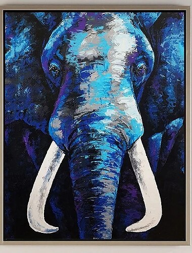  キャンバスに手描きの印象派の象の油絵 - 現代の多色サファリ動物の美術、鮮やかな色の絵画