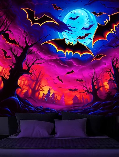  halloween dekorasjoner blacklight billedvev uv reaktiv glød i mørket glød fest skjelett cuffin psykedelisk trippy tåkete hengende billedvev veggkunst veggmaleri for stue soverom
