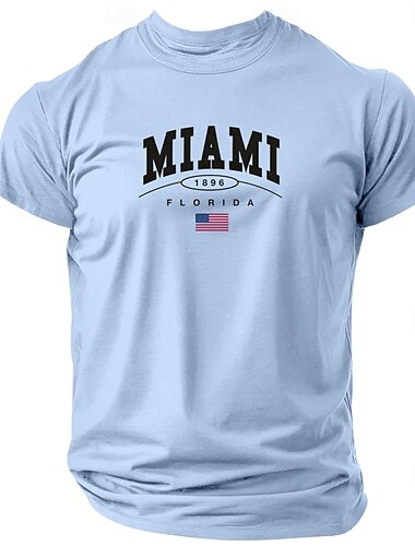  Herr Bokstavstryck Miami T-shirt T-tröja 100 % bomull Kortärmad Grafisk Skjorta Svart Vin Mörkblå Bekväm t-shirt Gata Utomhussport Modedesignerkläder