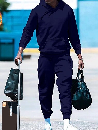  Herren Hoodie Sweatshirt Kapuze Trainingsanzug Jogginganzug Schwarz Weiß Rote Königsblau Orange Mit Kapuze Glatt Kordelzug 2 teilig Vordertasche Sport & Natur Täglich Festtage Strassenmode Basic