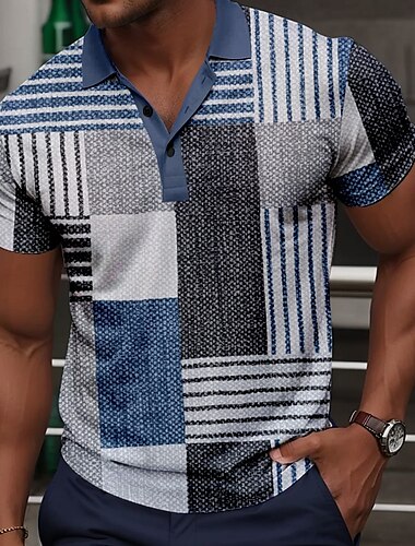  Herren Karomuster Golfshirt Kurzarm Polo-Shirts Hemden mit Kragen Vintage Lässig Urlaubskleidung Formelle Kleidung Festivalkleidung Knöpfe 3D-Druck Sommer Rote Blau Grün