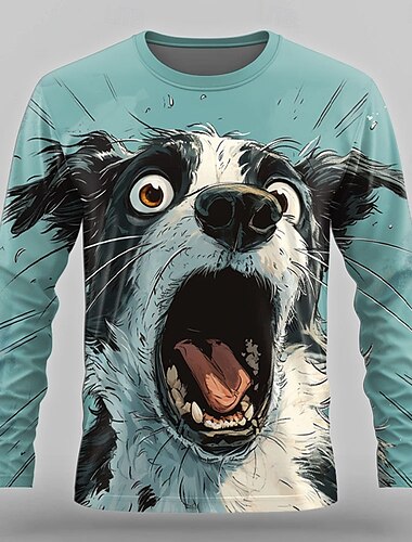  Herren Hund Lustig T Shirt Langarm T-Shirt 3D-Druck Rundhalsausschnitt Hemd Designer Retro Vintage Strasse Casual Täglich Wasserblau Blau Sommer Frühling Herbst Bekleidung S M L XL XXL XXXL