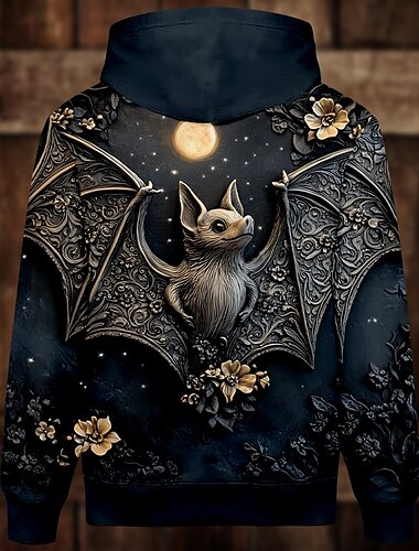  Lustig Fledermaus Herren Modisch 3D-Druck Hoodie Sweatshirt Kapuze Halloween Hoodies Schwarz Mit Kapuze Tasche 3D-Druck Herbst Winter Designer Kapuzenpullover