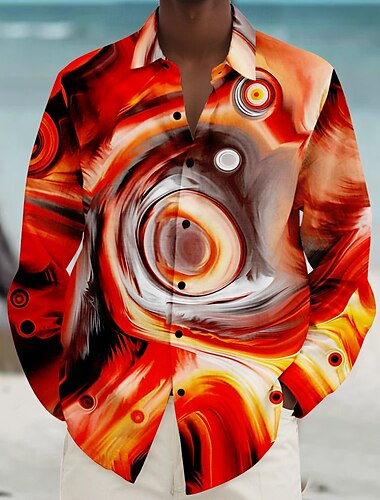  Herren Strandhemd Knopfhemd Langarm Hawaiianisch Urlaub Täglich Herbst Winter Frühling Sommer Hemden mit Kragen 3D-Druck Rote Blau Grün Multi Color