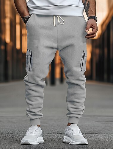  Men's Fleece Pants Sweatpants Joggers Trousers Cargo Sweatpants Drawstring Elastic Waist Multi Pocket Plain Comfort Warm Full Length Outdoor Casual Daily Sports Fashion Black Navy Blue