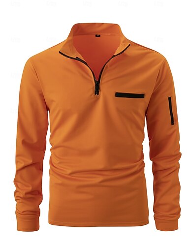 Pánské Polo trička Pullover Sport Denní nošení Čtvrtletní zip Dlouhý rukáv Módní Pohodlné Bez vzoru Kapsy Zapni Jaro & podzim Běžný Černá Bílá Oranžová Tmavomodrá Polo trička