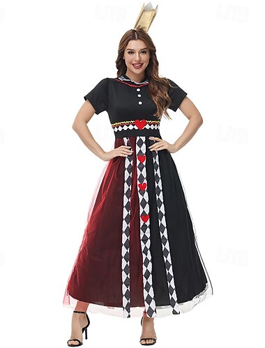  Alice in Wonderland Sprookje Hartenkoningin De rode koningin Venijn Jurken Cosplay Film cosplay for Dames Volwassenen Carnaval Maskerade Prestatie Feest / Uitgaan