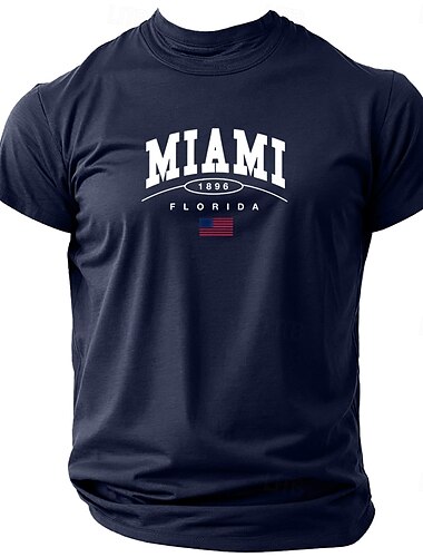  Herren Mit Buchstaben bedruckt Miami T Shirt T-Shirt 100% Baumwolle Kurzarm Grafik Hemd Schwarz Wein Dunkelblau Bequemes T-Shirt Straße Sport im Freien Modedesigner-Kleidung