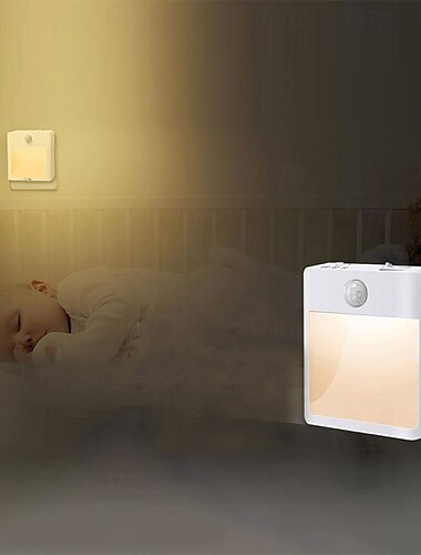  Luz LED nocturna con sensor de movimiento inteligente, lámpara de emergencia regulable, lámpara blanca cálida para dormitorio, sala de estar, estudio, cabecera, cocina