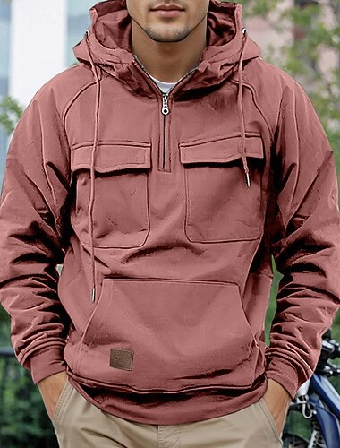  Per uomo Felpa con cappuccio Felpa con cappuccio e cerniera a un quarto Felpa con cappuccio tattica Compatto Rosso bordeaux Nero Vino Verde militare Blu marino Con cappuccio Liscio Tasche Compatto