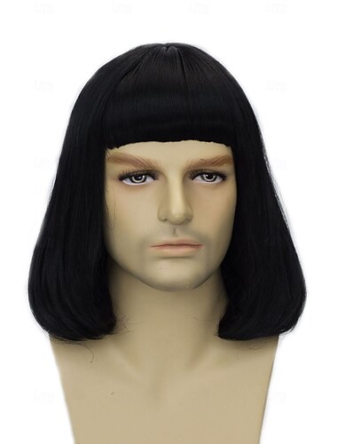  perruque synthétique unisexe noire naturelle et lisse, coupe courte, explosion complète, costume de carnaval réaliste, cosplay