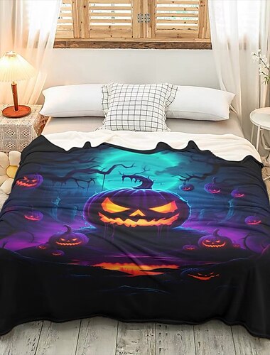  ハロウィーンの飾り、ジャック・オー・ランタン、カボチャのスローブランケット - 柔らかくて心地よいフリース、お祭りのカボチャのデザイン - ハロウィーンの飾りや保温に最適