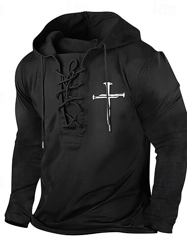 Herr Huvtröja Svart Vit + Svart Svart / vit Huva Kors Snörning Sport & Utomhus Dagligen Helgdag Streetwear Grundläggande Ledigt Vår & Höst Kläder Pull Tröjor