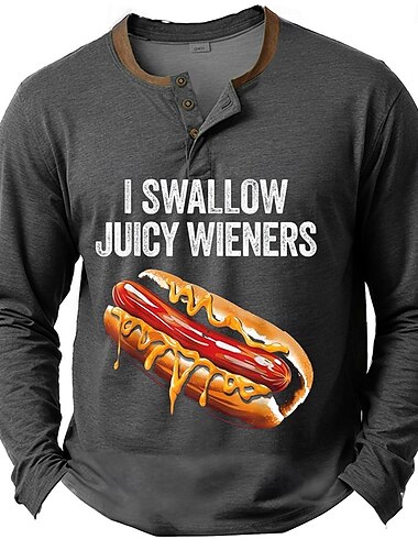  Herren Halloween Hotdog Henley Shirt Langarm Print Modisch Täglich Henley Casual Täglich Festival Frühling & Herbst Schwarz Blau Grün Henley Henley T-Shirt