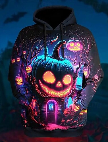  Halloween Kürbis Kapuzenshirt Pullover Anime 3D Vordertasche Grafik Für Paar Herren Damen Erwachsene Halloween Karneval Maskerade 3D-Druck Party Casual