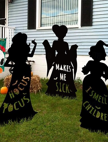  hocus pocus decorazioni di halloween all'aperto 3 metallo nero hocus pocus streghe di halloween silhouette segni di cortile cortile esterno decorazione del prato per i bambini festa a casa