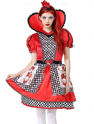  Alice in Wonderland Sprookje Hartenkoningin De rode koningin Venijn Jurken Cosplay Film cosplay for Dames Volwassenen Carnaval Maskerade Prestatie Feestavondkleding
