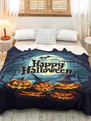  halloween dekorasjon jack o' lantern gresskar teppe - myk og koselig fleece med festlig gresskar design - perfekt for halloween dekor og holde varmen