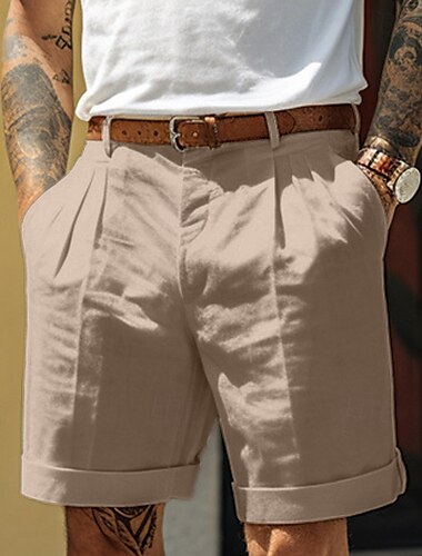  Herren Shorts Kurze Hosen Leinenshorts Kurze Hosen Kleid-Shorts Sommer-Shorts Plissee-Shorts Tasche Falten Gerade geschnitten Glatt Komfort Atmungsaktiv Kurz Casual Täglich Festtage Modisch Designer