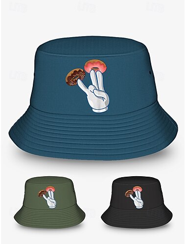  heren bucket hat met donut peace teken afbeelding - trendy casual zonnehoed voor zomeroutfits en streetwear