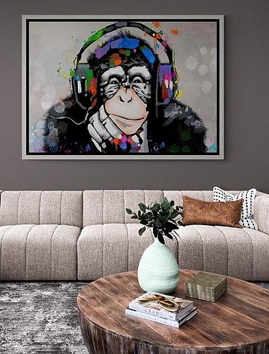  pop art tegneserie maleri stor håndmalet væg kunst musik animalsk olie maleri håndmalet pop art abe maleri håndlavet væg kunst smuk farverig animalsk olie maleri væg kunst maleri