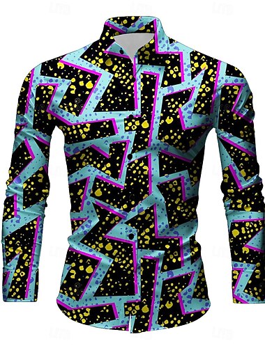  Camisa retro vintage de los años 70 y 1980, camisa hippie informal para fiesta disco para hombre, para uso diario