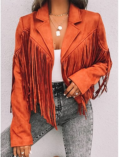  Damen Freizeitjacke Alltagskleidung Quaste Feste Farbe Windundurchlässig Vintage Regular Fit Oberbekleidung Langarm Sommer Kastanienbraun S