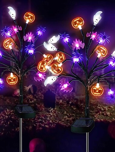  1/2 stuks zonne-energie 3D pompoen vleermuis spook spin halloween pad verlichting zonne-halloween decoraties buiten gazon verlichting 20leds waterdichte tuin patio pad graf halloween decoratie licht