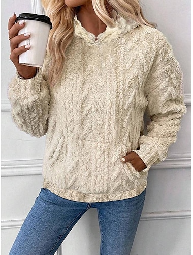  Sudadera con capucha para mujer, elegante, a la moda, cómoda, de forro polar, lisa, para el trabajo, para uso diario, con capucha, bolsillo, holgada, manga larga, blanca, rosa, azul, caqui, otoño e