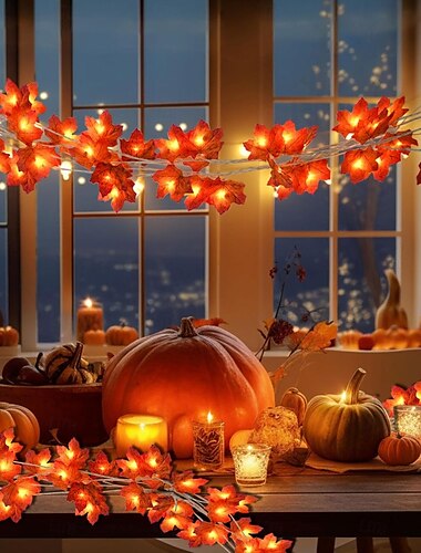  Luzes de corda de folha de bordo de ação de graças 20/10/40 luzes de guirlanda led bateria / usb alimentadas por halloween natal festa de casamento feriado jardim decoração de varanda