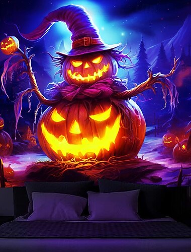  halloween dekorasjoner blacklight billedvev jack o lanterne uv reaktiv glød i mørket glød fest psykedelisk trippy tåkete hengende billedvev veggkunst veggmaleri for stue soverom
