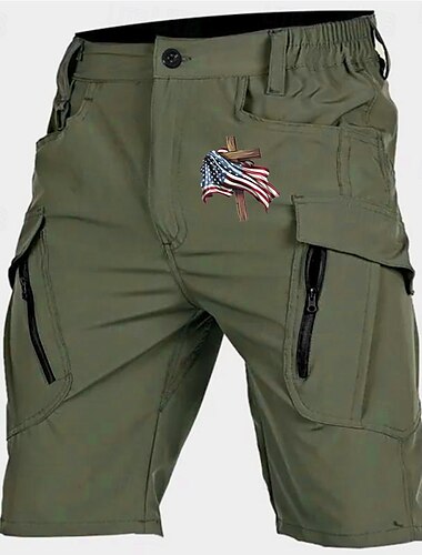  Herren Kreuz Amerikanische Flagge Cargo Shorts Kurze Hosen Mittlere Taillenlinie Sport Modisch Strassenmode Sports Outdoor Casual Täglich Kordelzug Seitentaschen Elastische Taille Designer Bekleidung