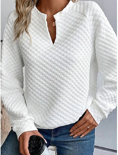  Sudadera de diseñador para mujer, moda, lisa, trabajo, cuello redondo, manga larga, blanca, primavera otoño