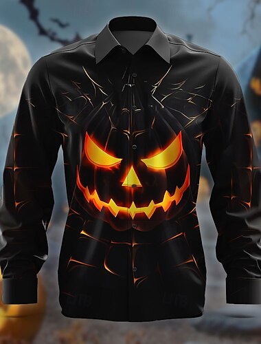  Halloween Γκριμάτσα Φρίκης Ανδρικά Πουκάμισο με κουμπιά Μακρυμάνικο Πάρτι / Βράδυ Φθινόπωρο Χειμώνας Ανοιξη καλοκαίρι Κολάρο Πουκαμίσου 3D εκτύπωση Λεπτό Πορτοκαλί Πολυεστέρας