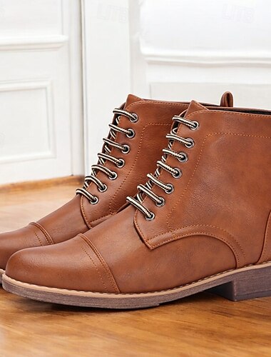  Botines con cordones de piel sintética marrón para hombre: elegantes botas casuales para uso diario y ocasiones formales