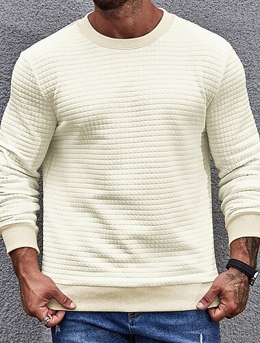  Per uomo Maglia Felpa a nido d'ape Nero Grigio scuro Beige Girocollo Semplice A coste Testurizzato Trama a maglia Sport & Outdoor Quotidiano Ferie Poliestere Streetwear Essenziale Casual Primavera
