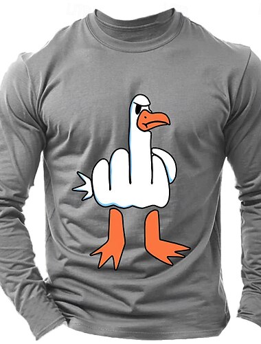  Tier Lustig Ente Dunkelgrau meliert Schwarz Weiß T Shirt Herren Grafik 100% Baumwolle Hemd Sport Klassisch Hemd Langarm Bequemes T-Shirt Sommer Herbst Modedesigner-Kleidung S M L XL XXL