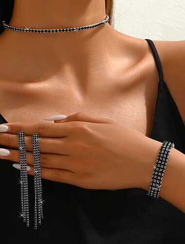  Brud Smyckeset 3 Diamantimitation 1 Halsband 1 Armband Örhängen Dam Elegant Lyx Ljuv Vackert Tofs Vertikal Dyrbar Geometrisk Smyckeset Till Bröllop Gåva Dagligen