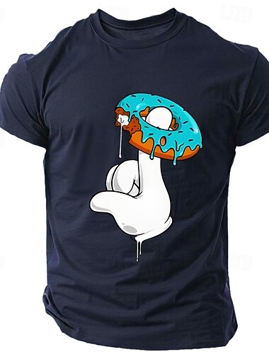  Herre Grafikk T-skjorte Kort Erme Morsom Tegneserie Hånd Som Drypper Donut Design Søt Behandling Foodie Stil