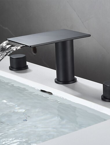  Bathroom Sink Faucet - Waterfall Electroplated Mount Outside Single Handle Three HolesBath Taps
